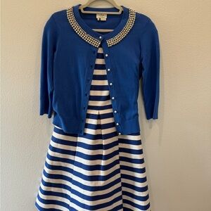 Kate Spade Blue and White Striped Dress with Cardigan